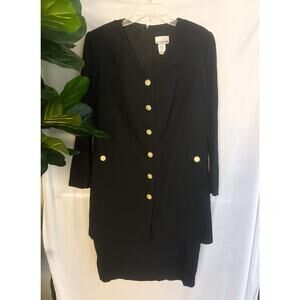 Vintage Scarlett Black Gold Button Dress Womens Size 14 Petite